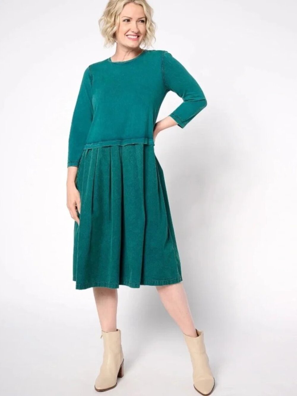 NWT LOGO Lori Goldstein Petite Size Large LP Green Sun Faded Midi Dress NEW